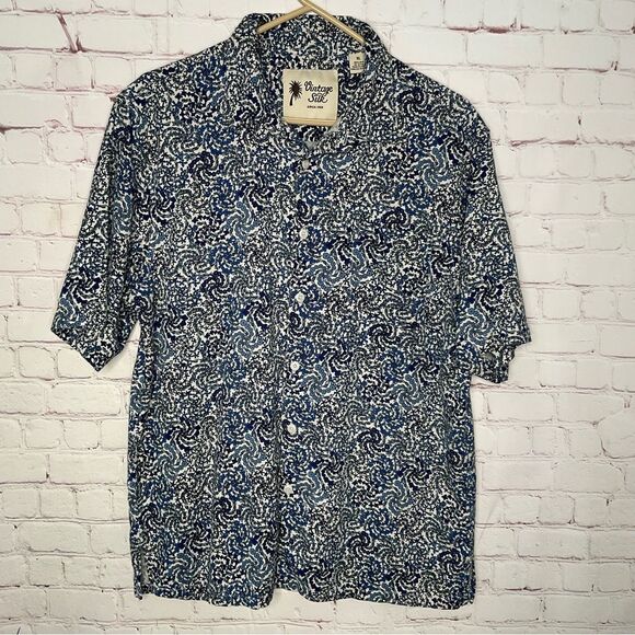 Vintage Silk Circa 1969‎ Short Sleeve Button Down Shirt 100% Silk Blue Size XL - Picture 1 of 9
